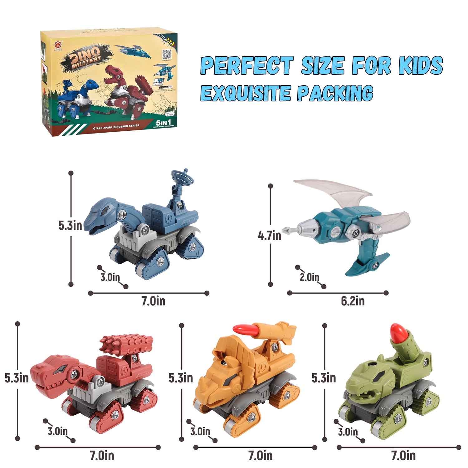 5 Pack Take Apart Dinosaurs, STEM Construction Building Educational Toys