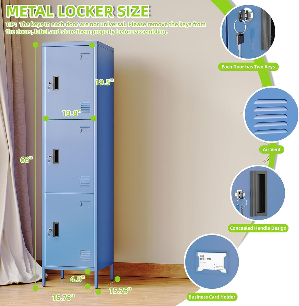 Aobabo Door Metal Storage Locker With Lock, Assembly Required, Blue