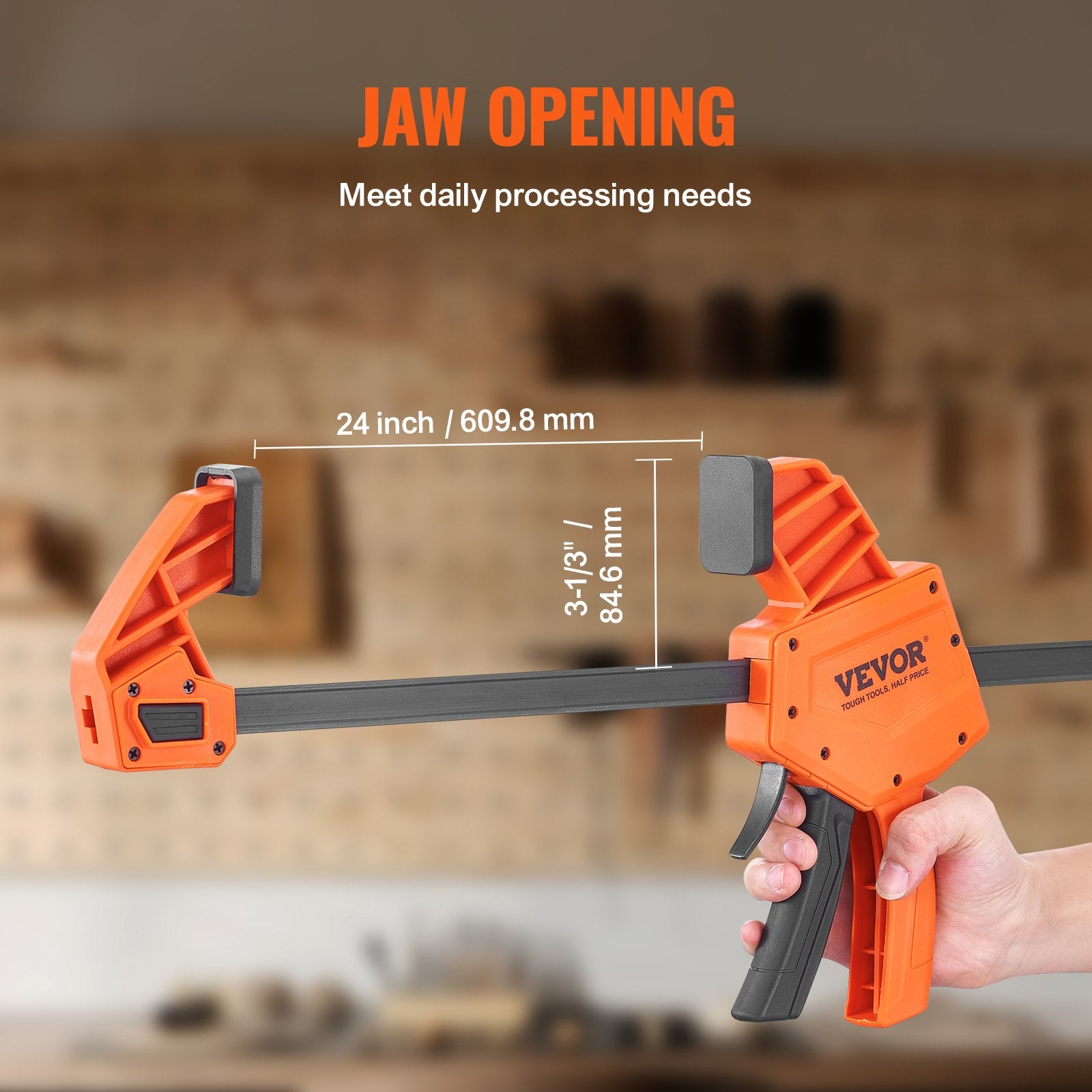 Bar Clamps For Woodworking, 2-Pack 24" One-Handed Clamp/Spreader, Quick-Change F Clamp With 300 Lbs Load Limit, High-strength Plastic And Carbon Steel, Wood Clamps For Woodworking Metal Working