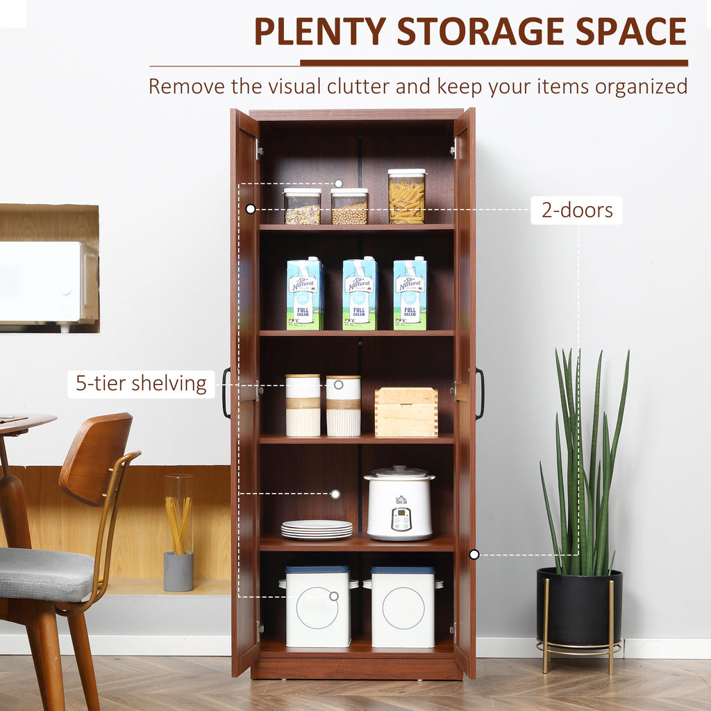 63" 2-Door Freestanding Storage Cabinet With 5-tier Shelving And 2 Adjustable Shelves, Brown