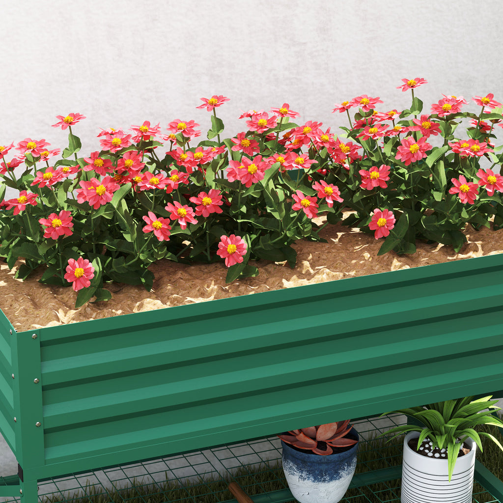 Galvanized Raised Garden Bed, Metal Planter Box with Legs, Storage Shelf and Bed Liner, Green