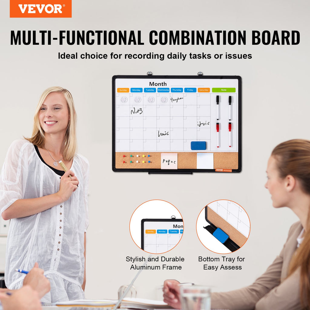 Cork Board For Walls, Double-Sided Cork 24' X 18' Bulletin Board Vision Board, Push Pin Board With Frame