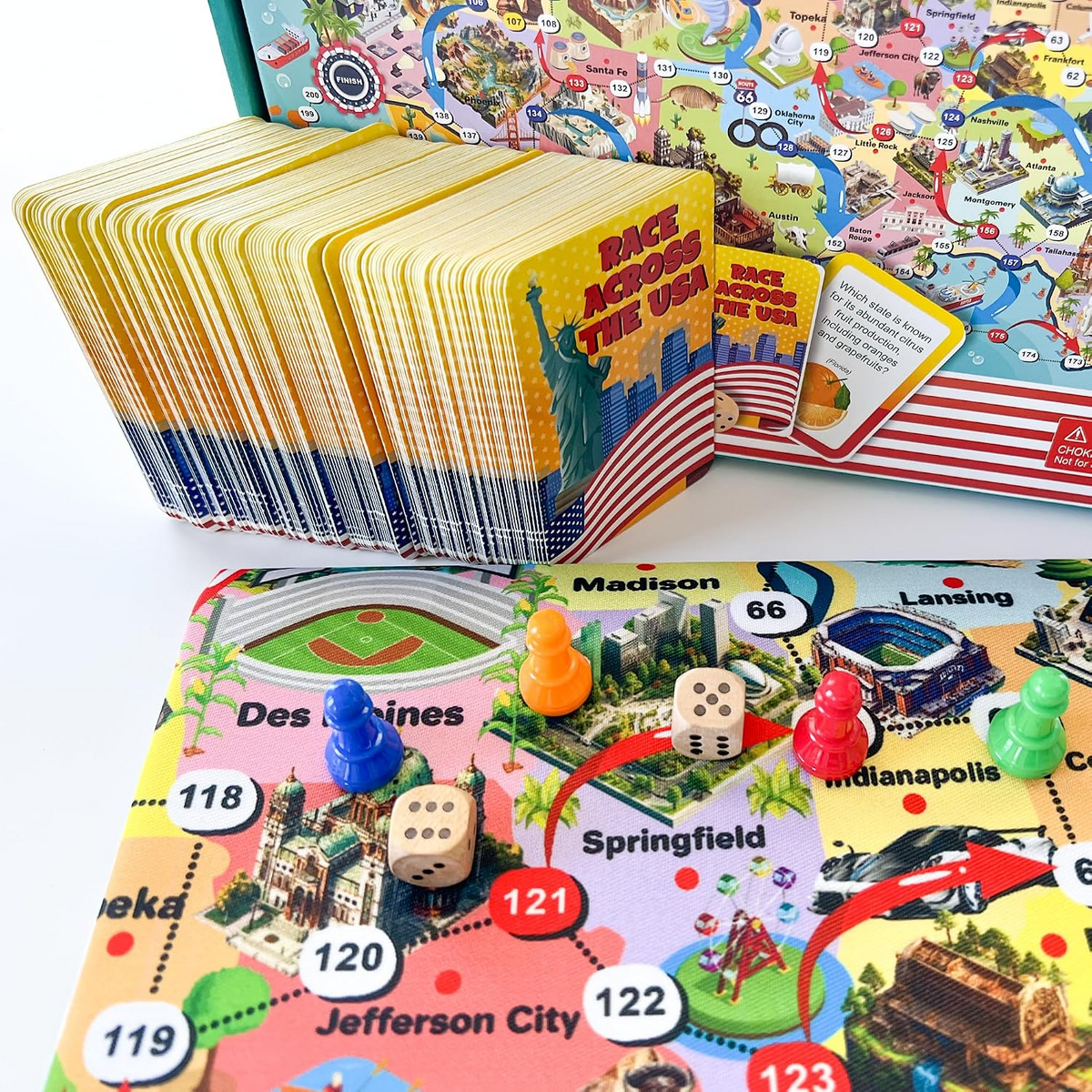 Quokka Giant USA Geography Map Trivia Board Game with Educational Question Cards for Kids and Families