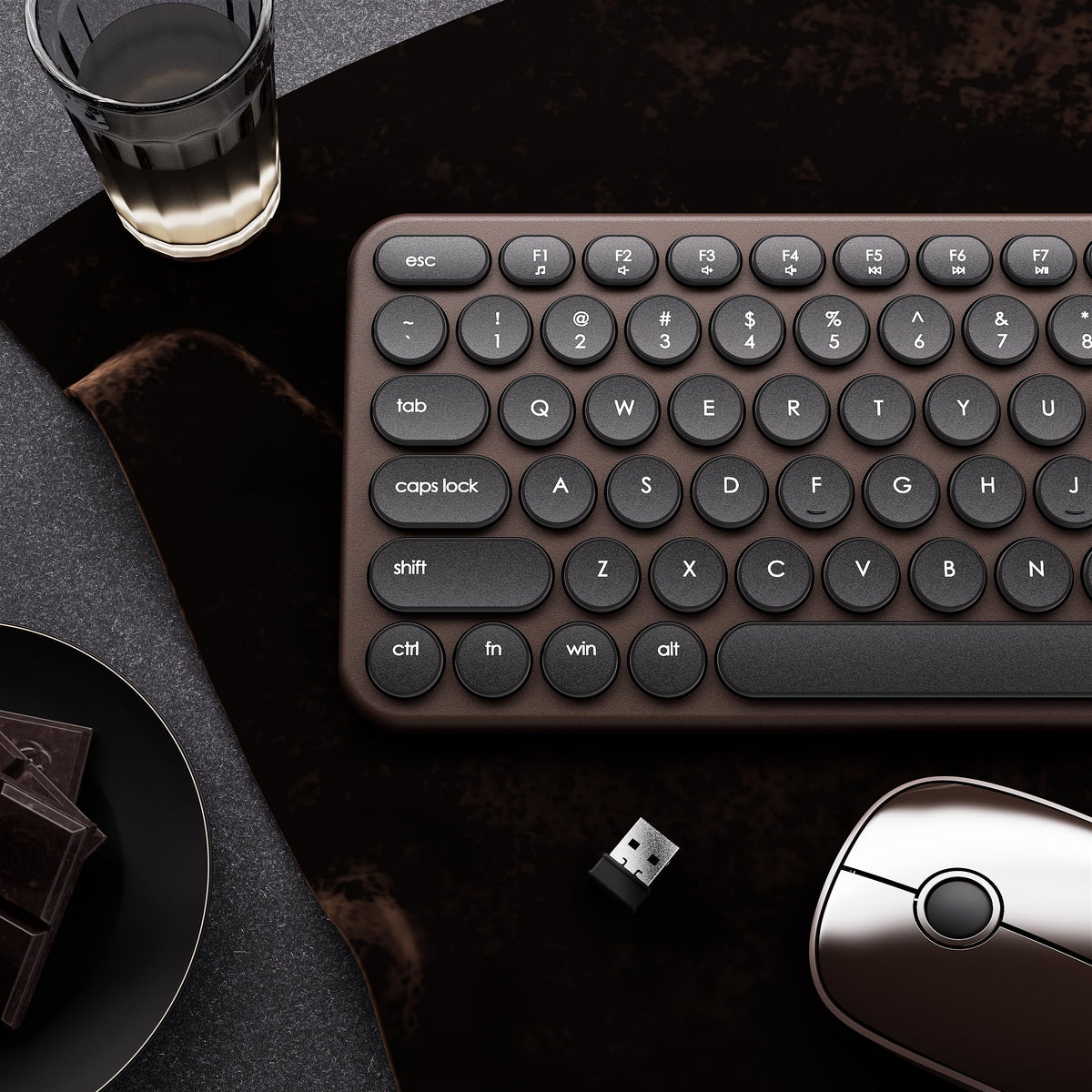 Wireless Keyboard and Mouse Combo (Coffee Black)