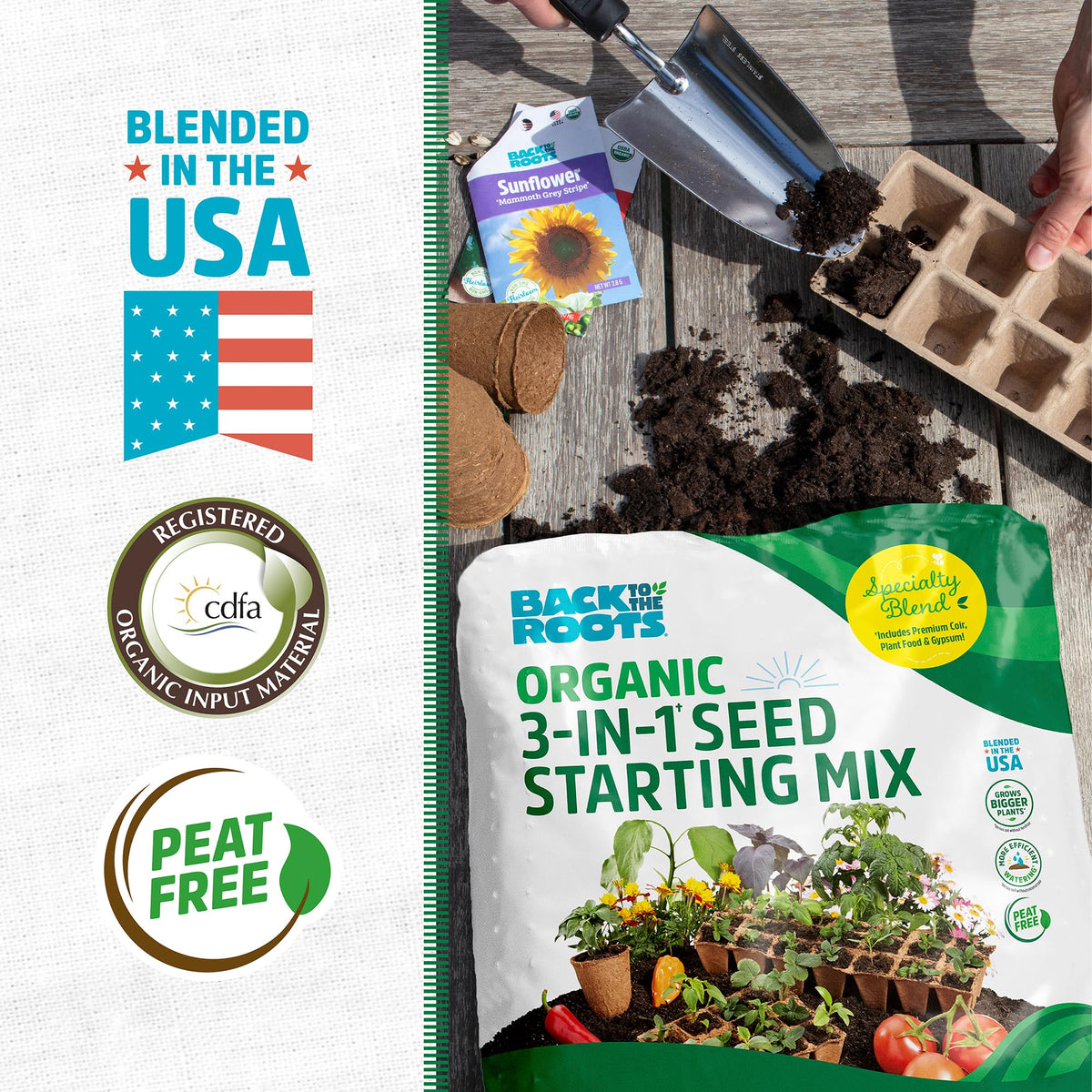 Back to the Roots 3-in-1 Seed Starting Mix 12 Quarts, 100% Organic