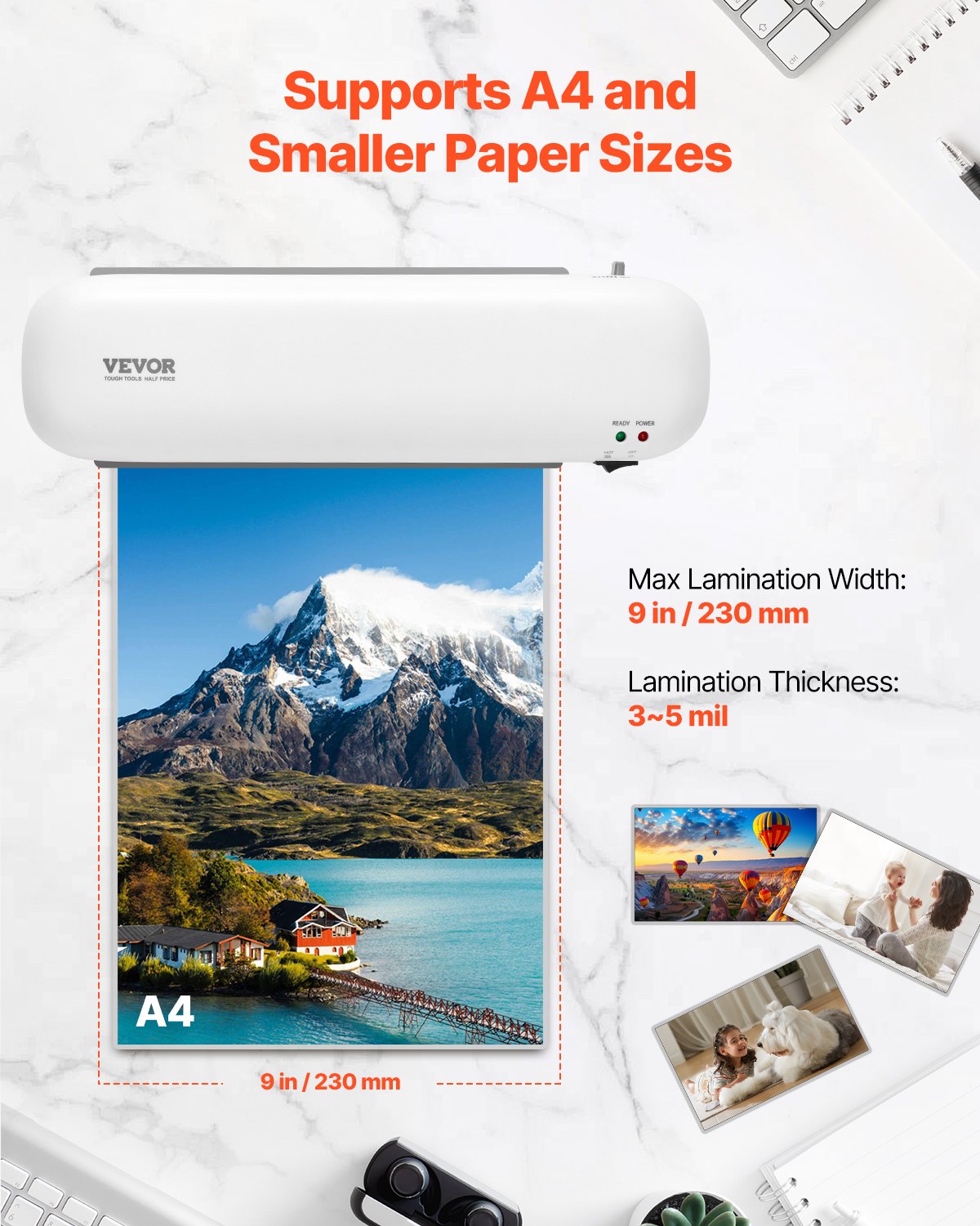 Thermal Laminator For Max A4 Paper Size, 3-4 Min Quick Warm Portable Laminator, 3-5 Mil Thickness, White + Grey