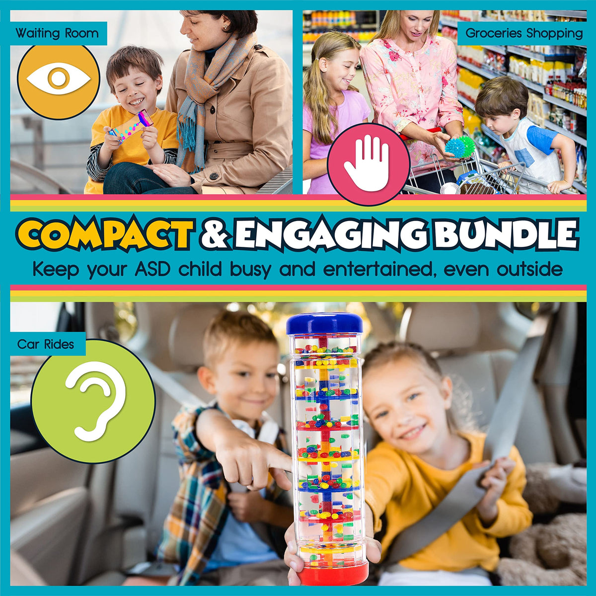 Autism & Prosperity Kids Toys All-Around Sensory Stim Alt Autistic Children Set, ASD Boys Girl Teen Rainmaker Bubbler Balls Special Needs Age 3 4 5-7 8-12 Years Old Products Gifts Game