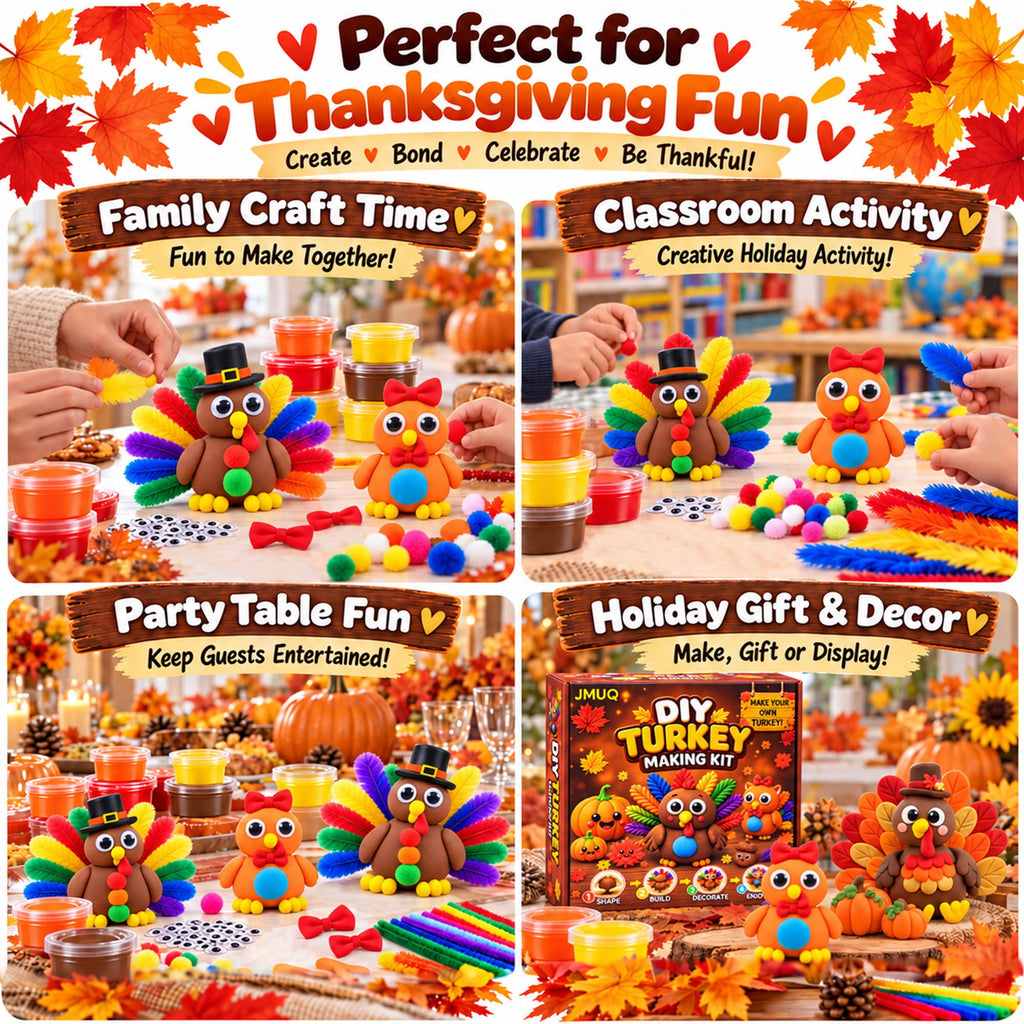 Thanksgiving Turkey Air-Dry Clay Craft Kit – 24 Colorful Clay Tubs with Decorative Accessories