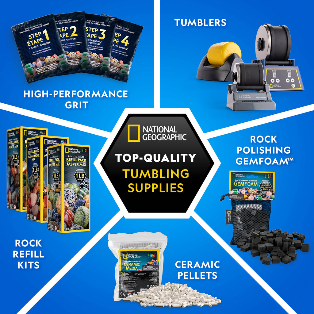 National Geographic Rock Tumbler Grit and Rock Polishing Refill Kit