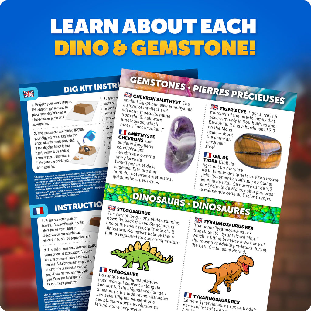 Christmas Surprise Dig Ornaments – 4-Pack Gemstone & Dinosaur Excavation STEM Kit with Learning Guide