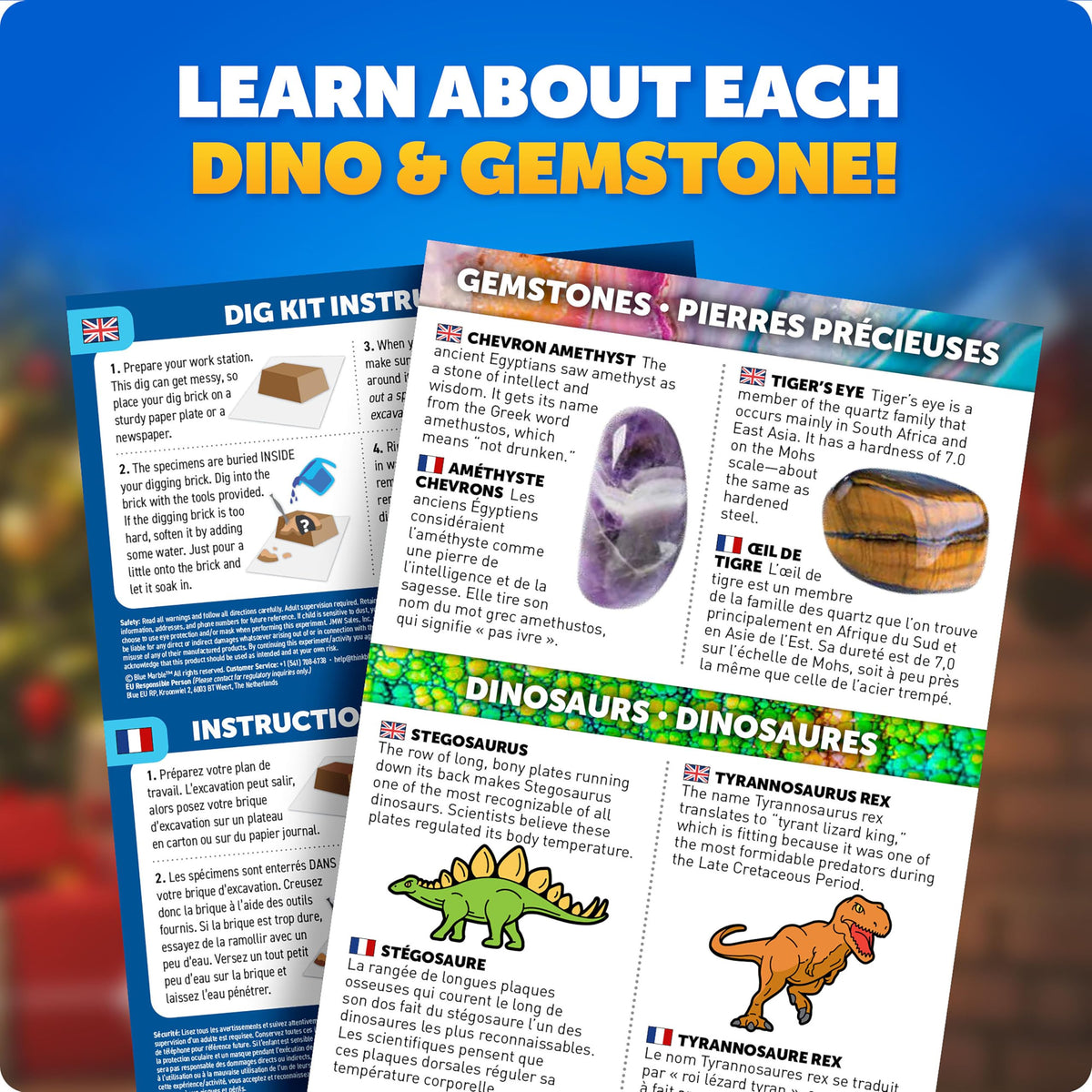 Christmas Surprise Dig Ornaments – 4-Pack Gemstone & Dinosaur Excavation STEM Kit with Learning Guide
