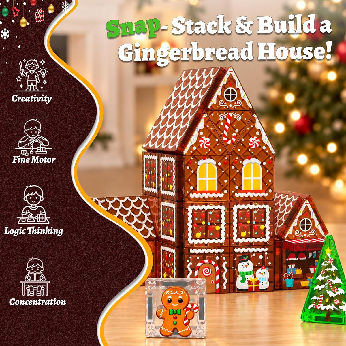 33 -Piece Magna Tiles Gingerbread House Logic Building Kit