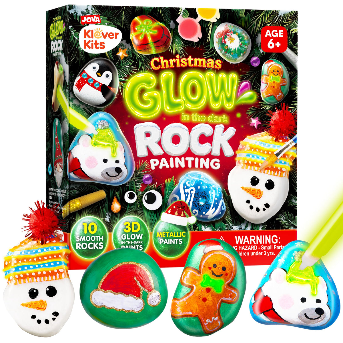Christmas Rock Painting Craft Kit – 104-Piece Glow-in-the-Dark Holiday Art Set for Kids