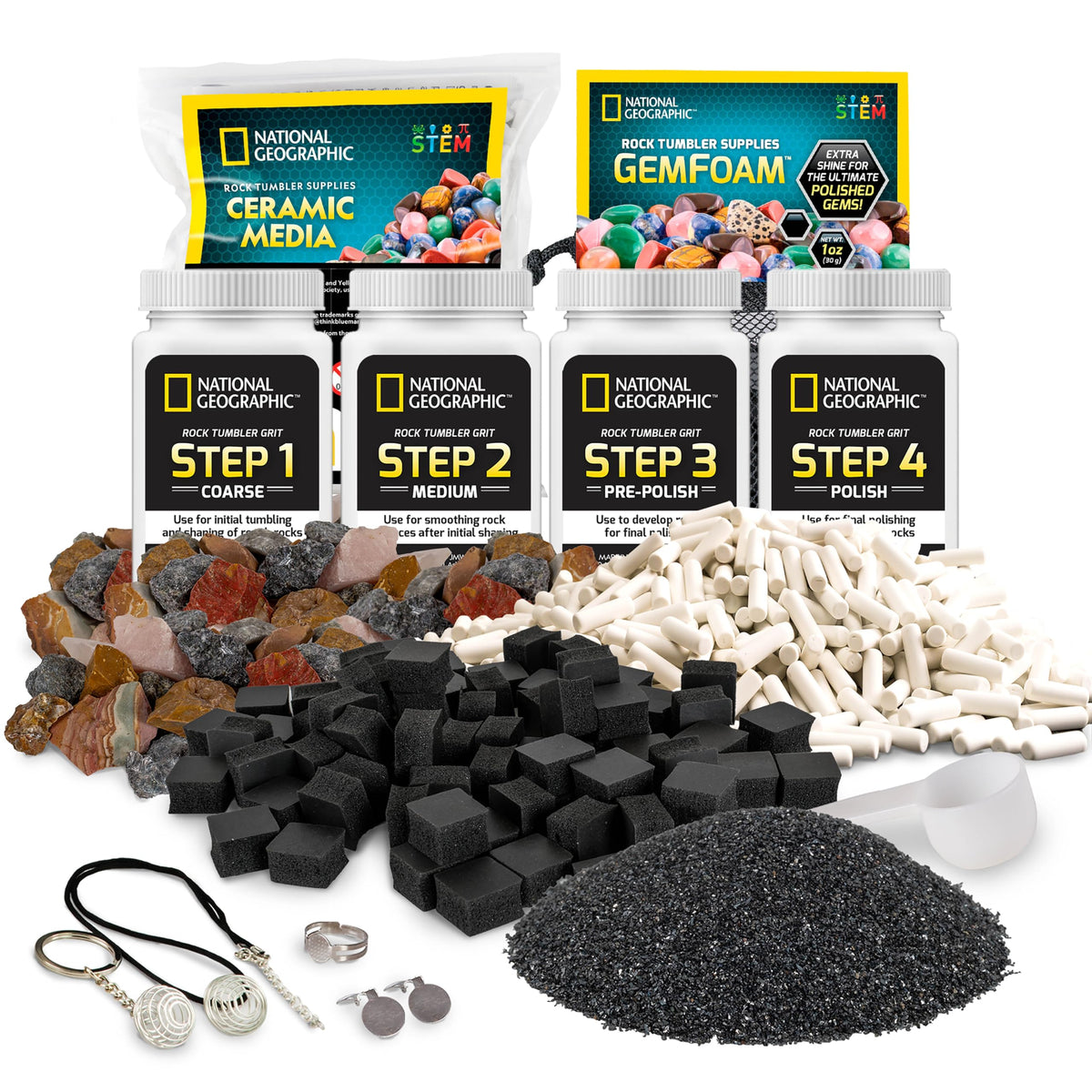 National Geographic Rock Tumbler Grit and Rock Polishing Refill Kit