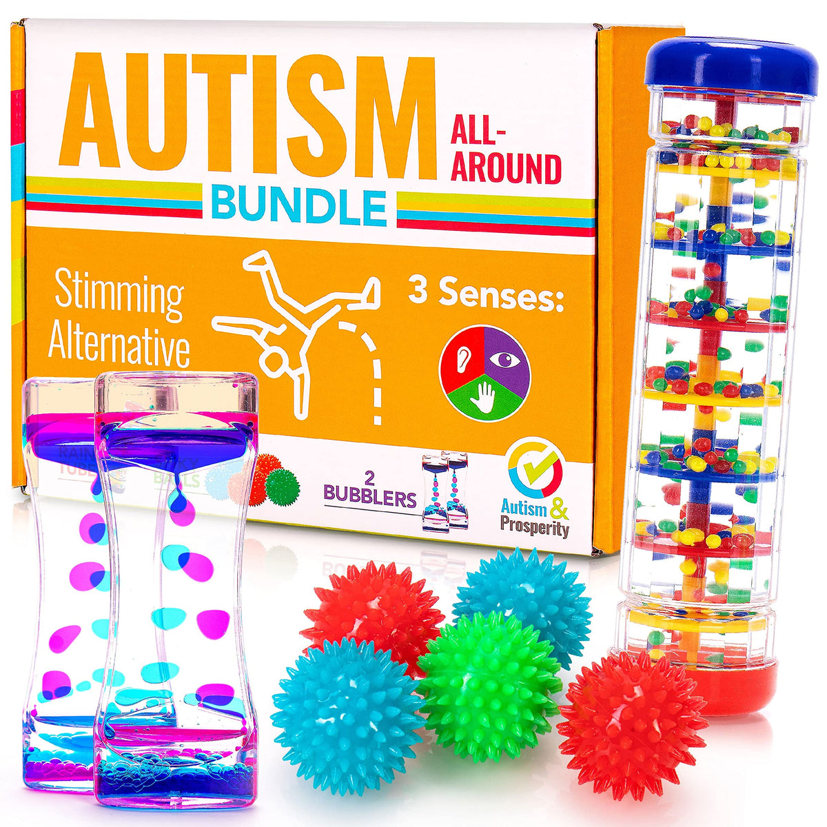 Autism & Prosperity Kids Toys All-Around Sensory Stim Alt Autistic Children Set, ASD Boys Girl Teen Rainmaker Bubbler Balls Special Needs Age 3 4 5-7 8-12 Years Old Products Gifts Game