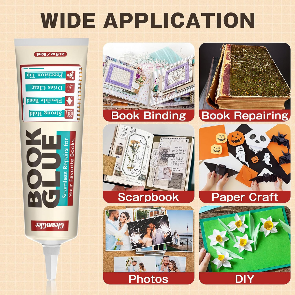 Book Glue for Binding and Repair, Strong Permanent Bond, Clear and Flexible