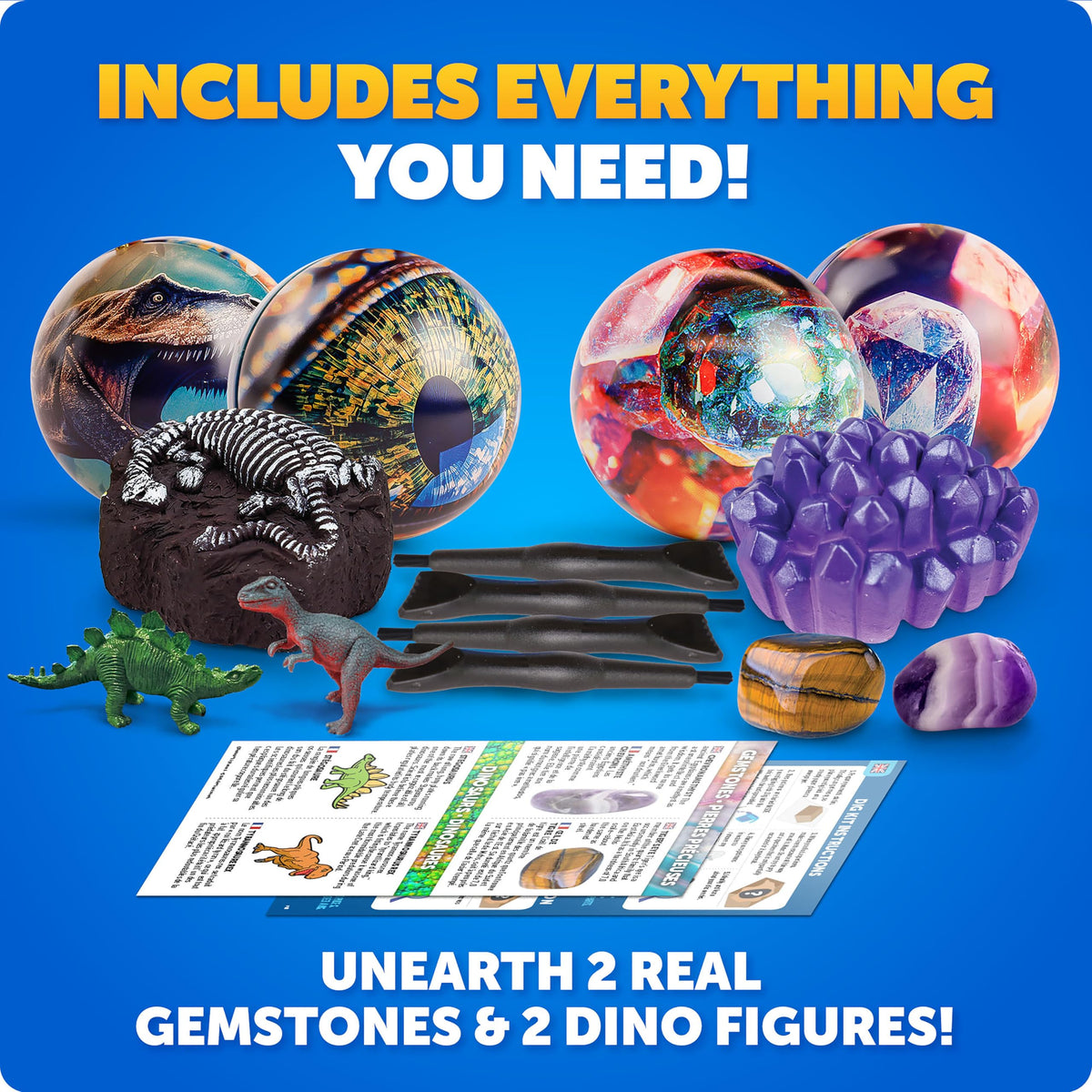 Christmas Surprise Dig Ornaments – 4-Pack Gemstone & Dinosaur Excavation STEM Kit with Learning Guide