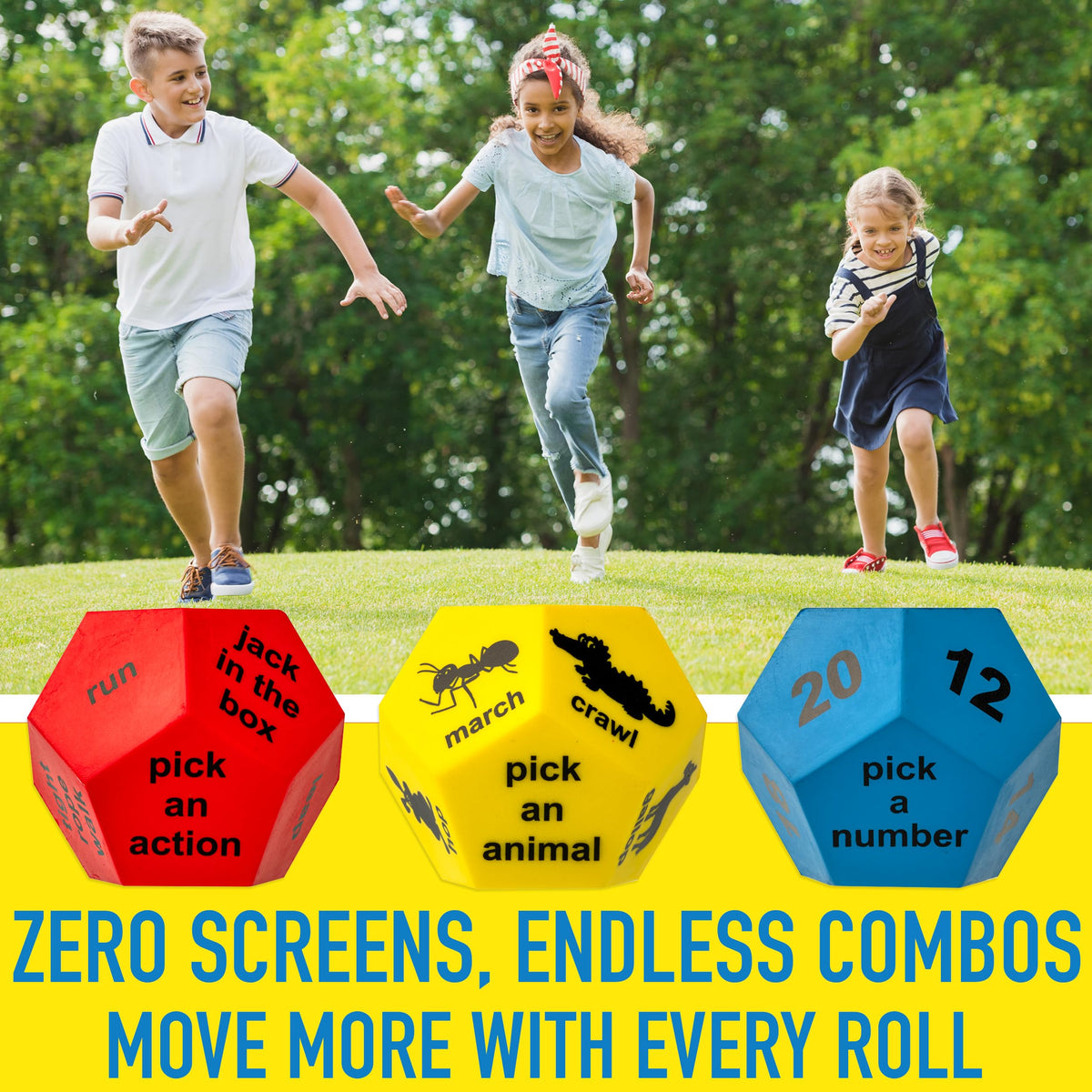 Exercise Dice Game – 3 Large 12-Sided Foam Movement Dice | Physical Education &amp; Gross Motor Activities