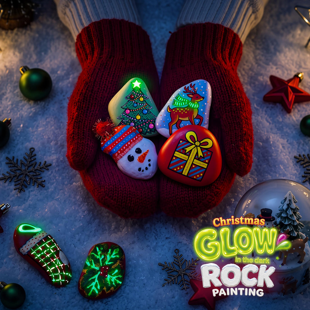 Christmas Rock Painting Craft Kit – 104-Piece Glow-in-the-Dark Holiday Art Set for Kids