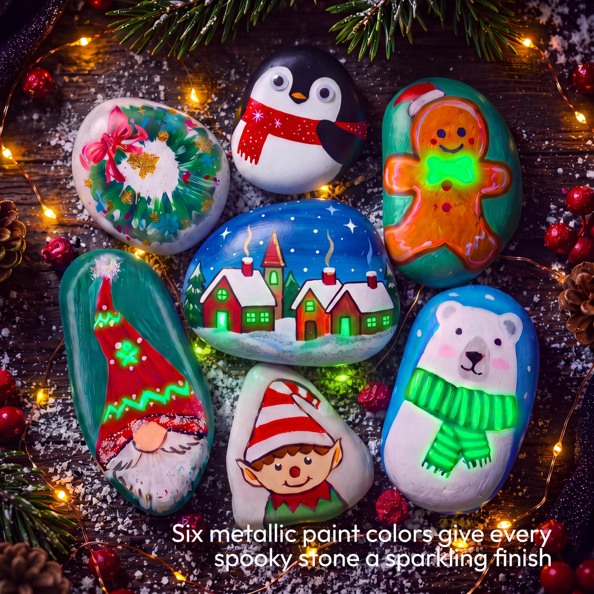 Christmas Rock Painting Craft Kit – 104-Piece Glow-in-the-Dark Holiday Art Set for Kids