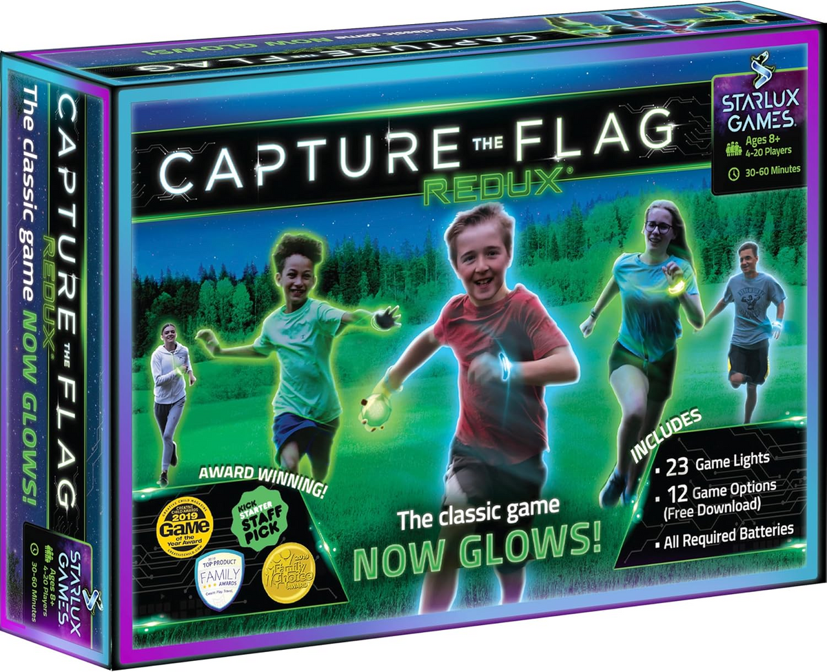 Glow-in-the-Dark Capture the Flag Game Strategy Set with 23 Light-Up Pieces and 12 Bonus Challenges for Ages 8+