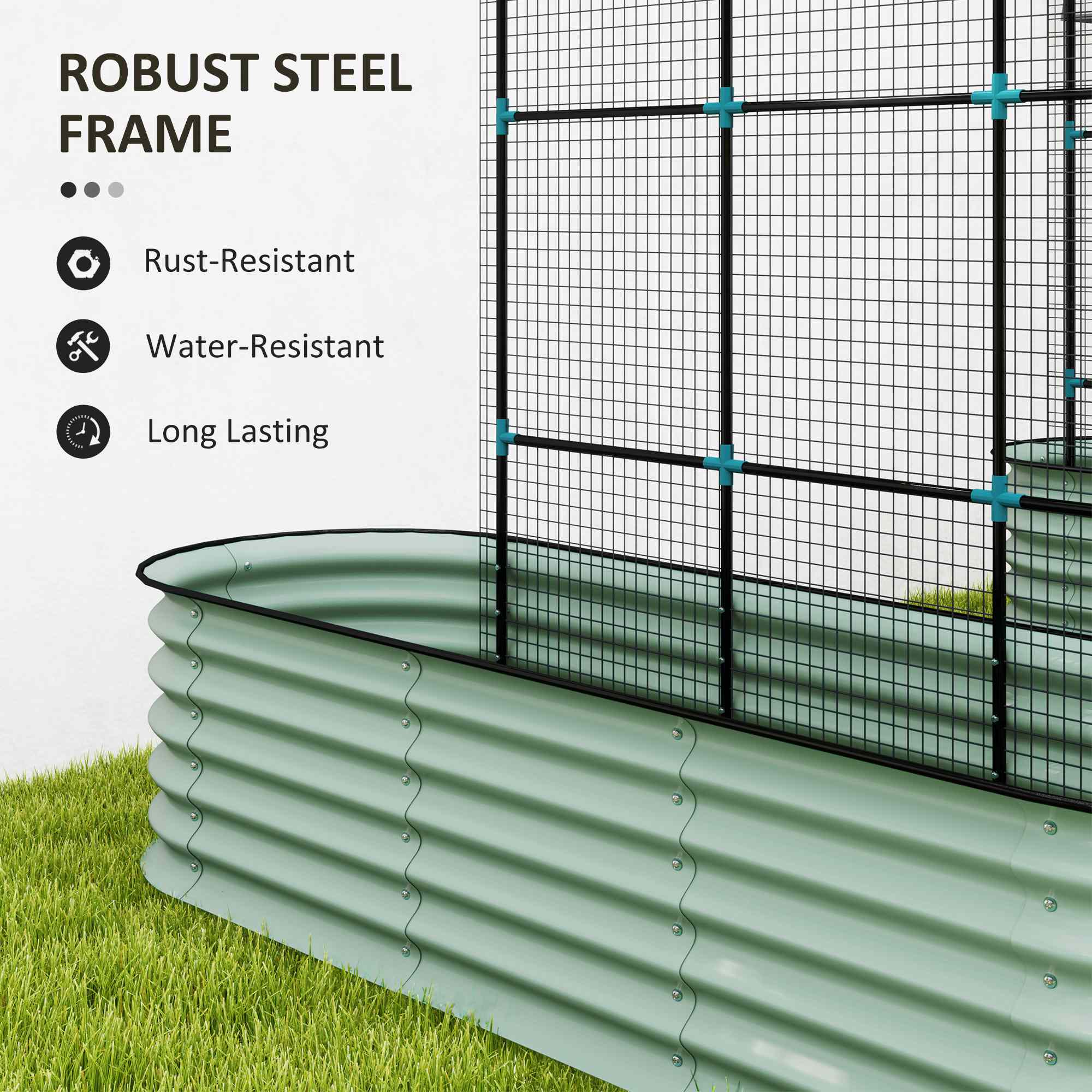 Raised Garden Beds Set with Arch Trellis, Climbing Net, Galvanized Planter Box for Climbing Vegetables Flowers Herbs