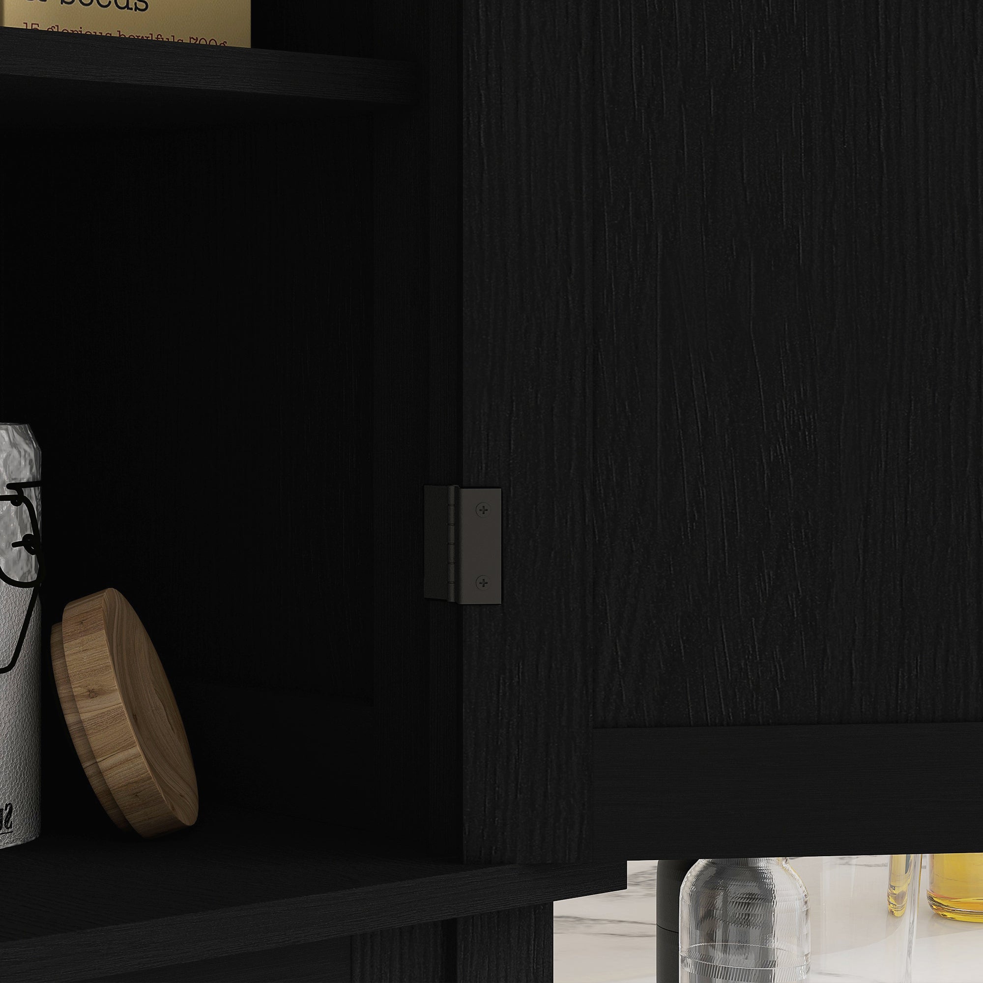 72.5" Storage Cabinet, Black Wood Grain