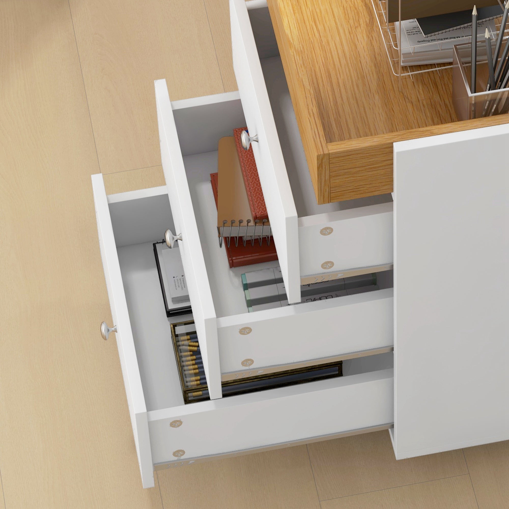 3 Drawer File Cabinet on Wheels Mobile Home Office Storage Cabinet with Top Tray Under Desk Printer Stand, White