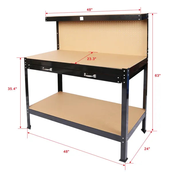 Steel Workbench W/Drawer And Peg Board 63"