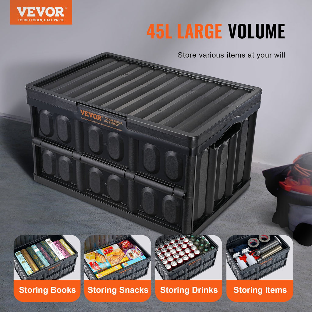 Collapsible Storage Bins With Lids, 45L 3 Pack Crates With Handles, Large Heavy Duty Containers