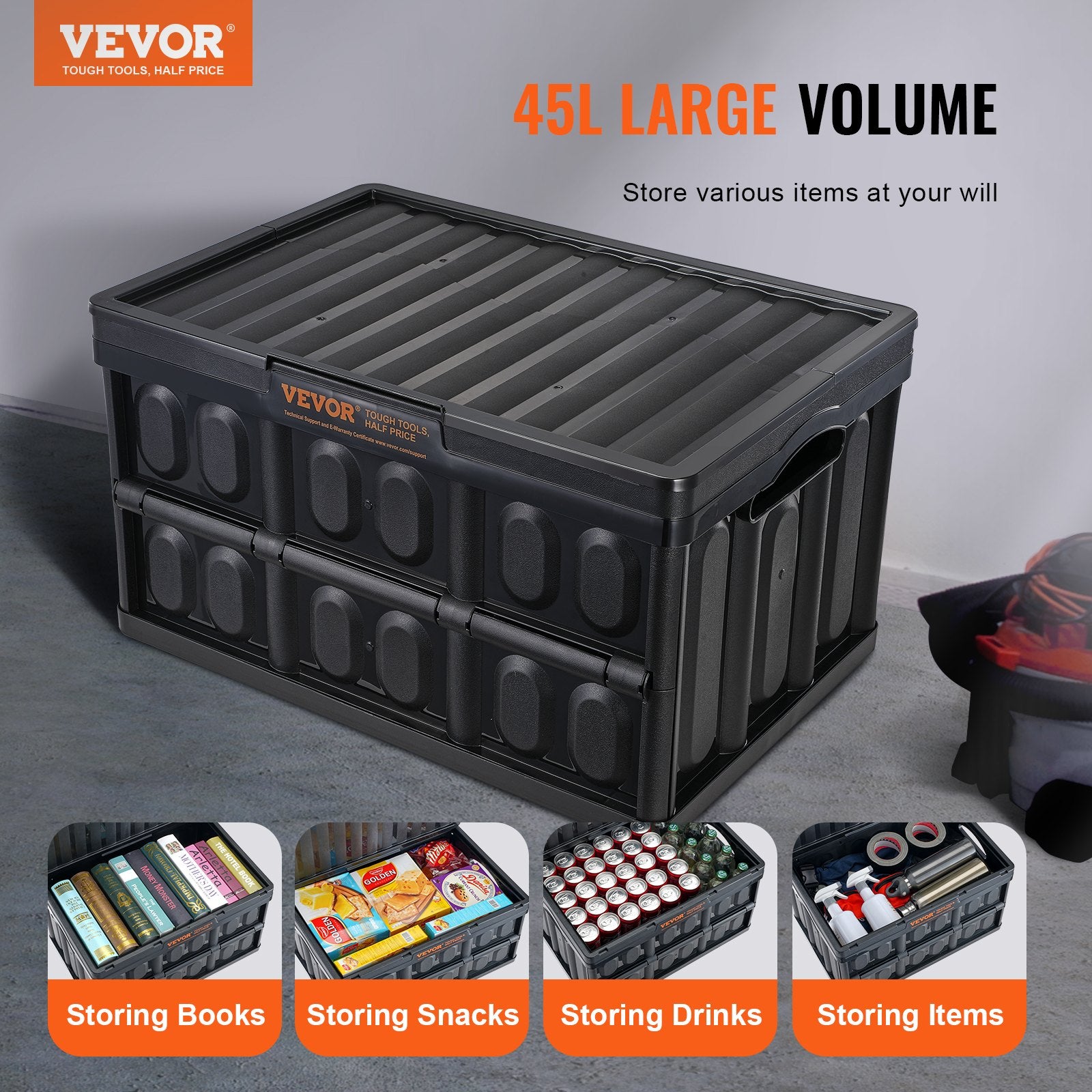 Collapsible Storage Bins With Lids, 45L 3 Pack Crates With Handles, Large Heavy Duty Containers