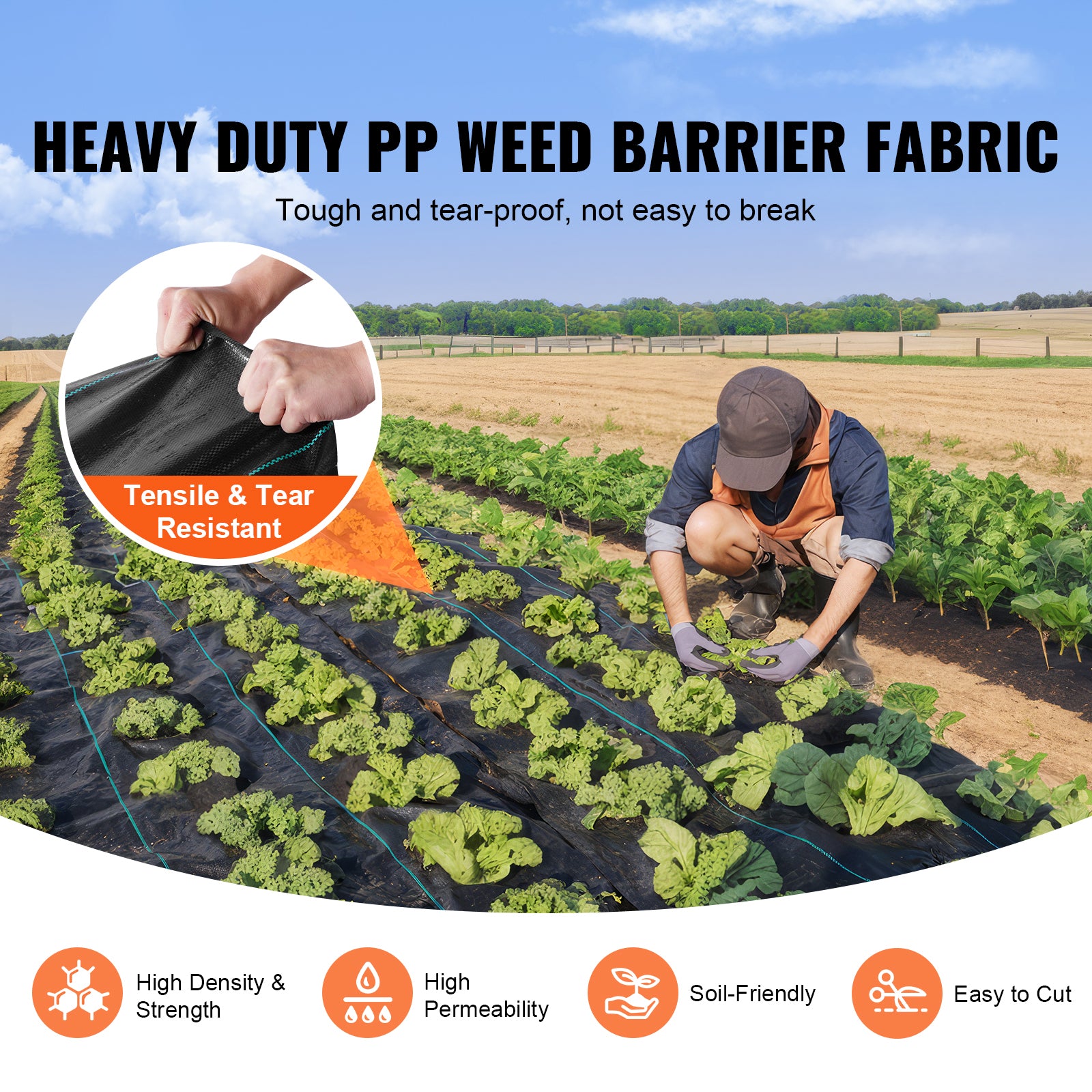 VEVOR 3FTx50FT Premium Heavy Duty Weed Barrier Landscape Fabric
