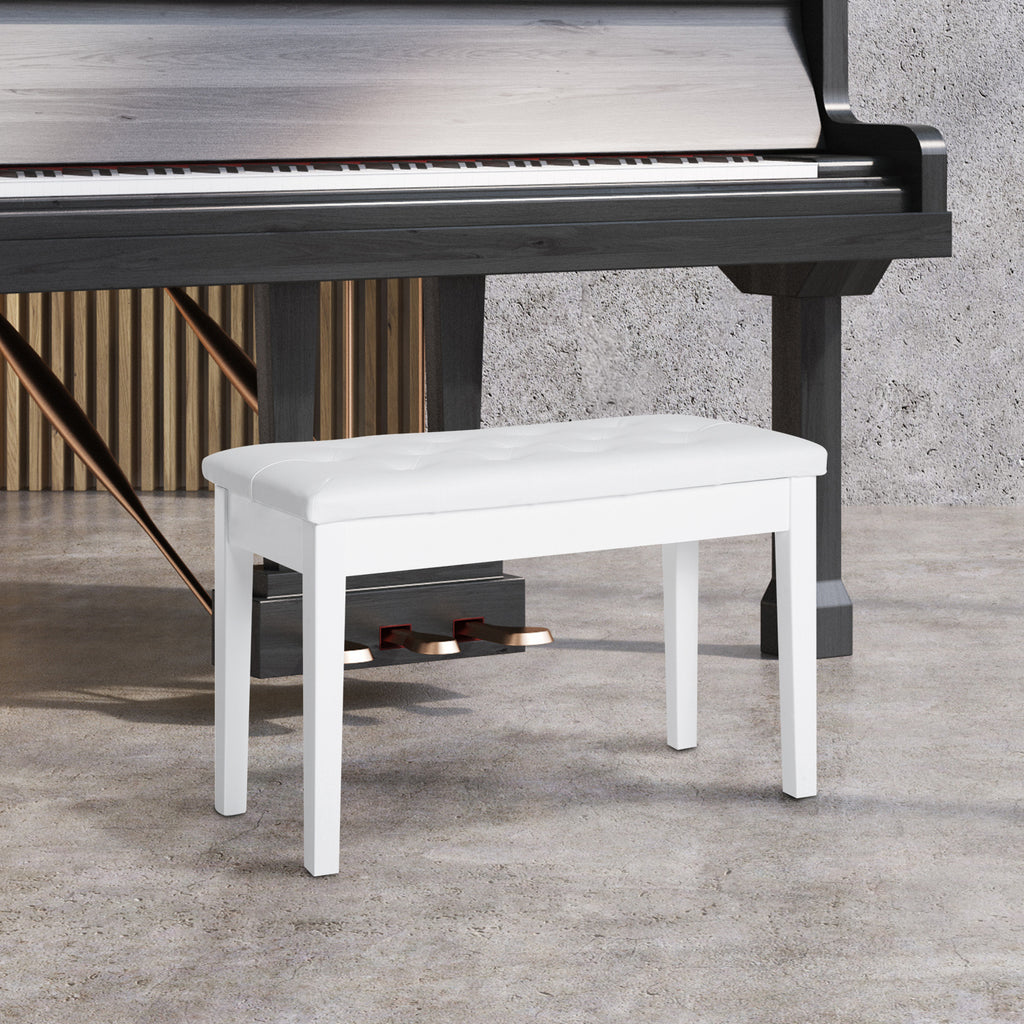 Piano Bench, Duet Piano Chair with Faux Leather Padded Cushion, White
