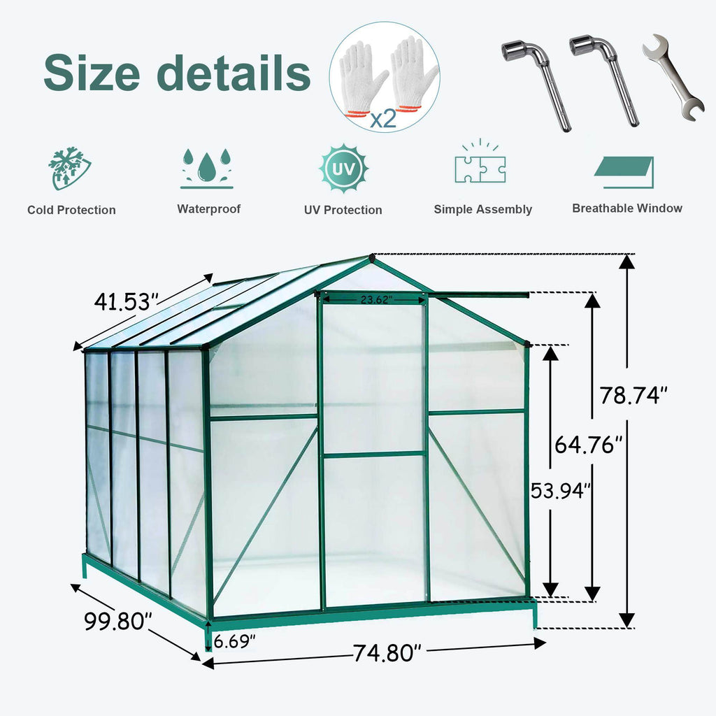 Polycarbonate Greenhouse, 6X8 Ft Greenhouse With Roof Vent
