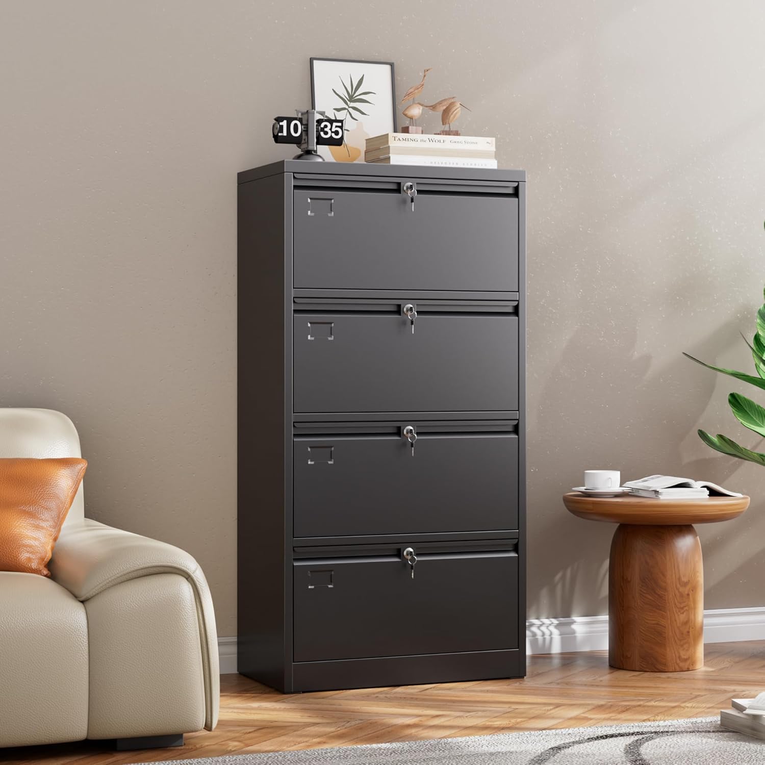 4 Drawer Lateral File Cabinet, Metal Independent Locking Drawers