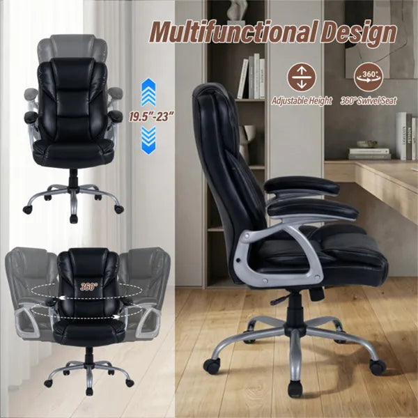 Ergonomic Executive Office Chair With Contoured Backrest, Adjustable Height & Recline For Home Office-Black