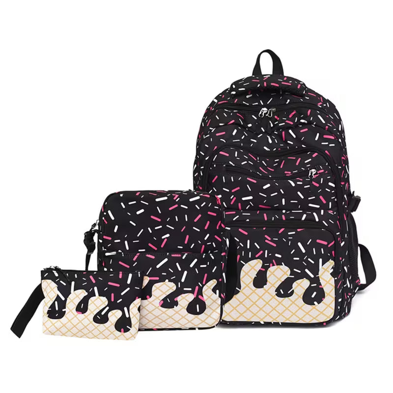 3 Piece Backpack Set with Ice Cream Design