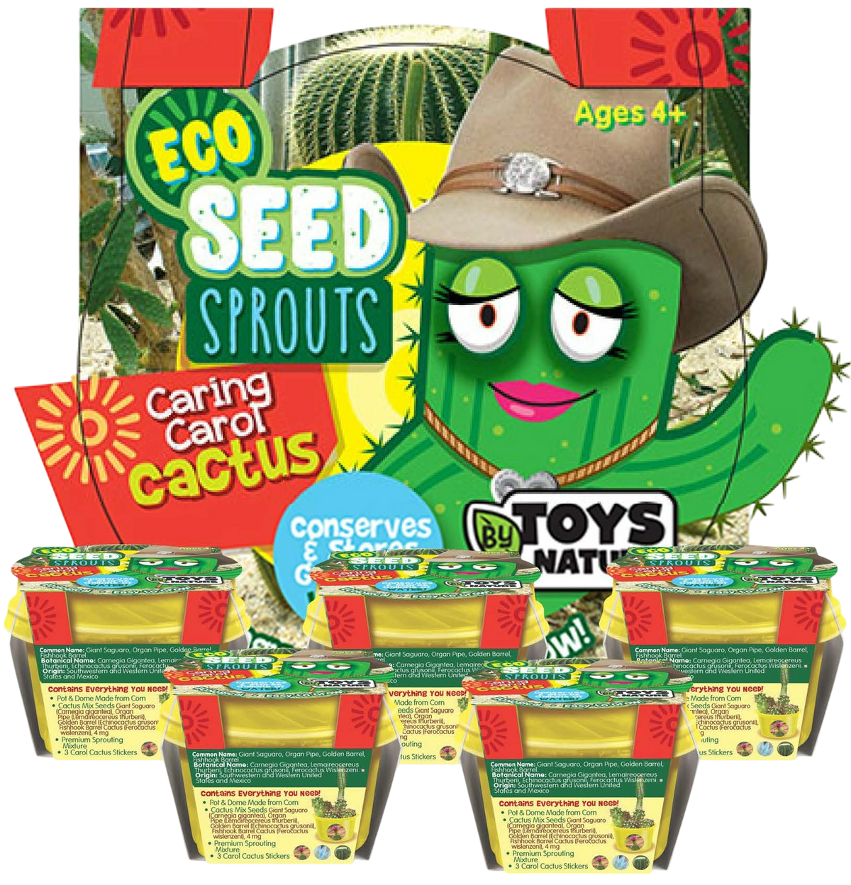 Eco Seed Sprouts Caring Carol Cactus - Multipack of 5