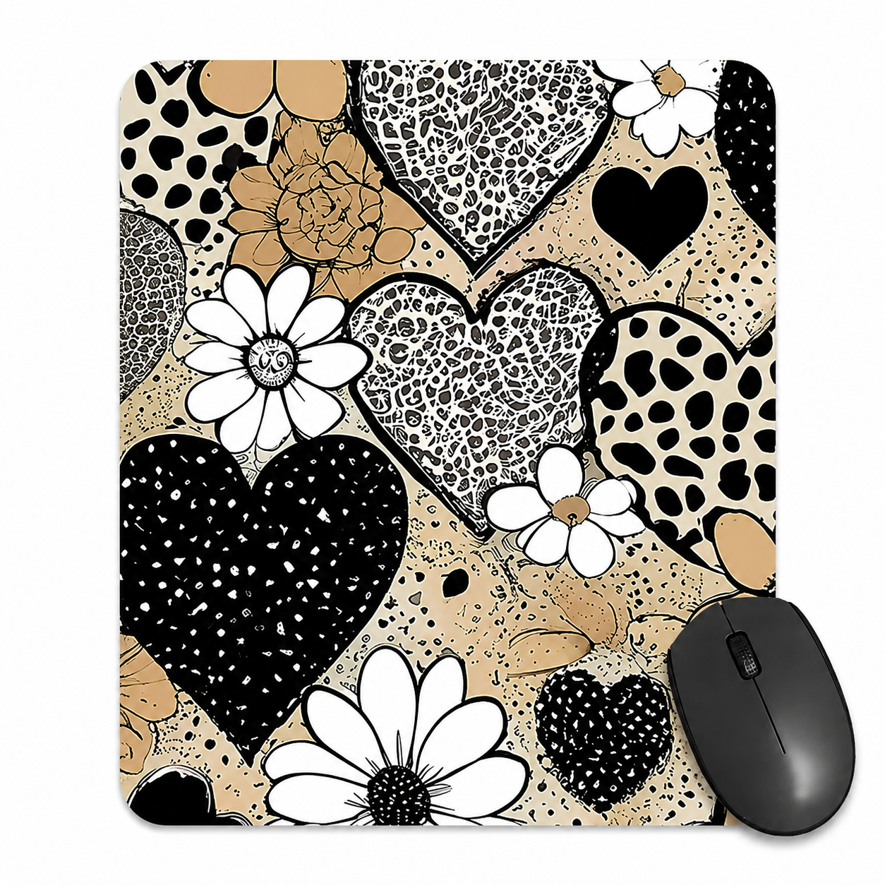 Hearts & Flowers Animal Print Mouse Pad