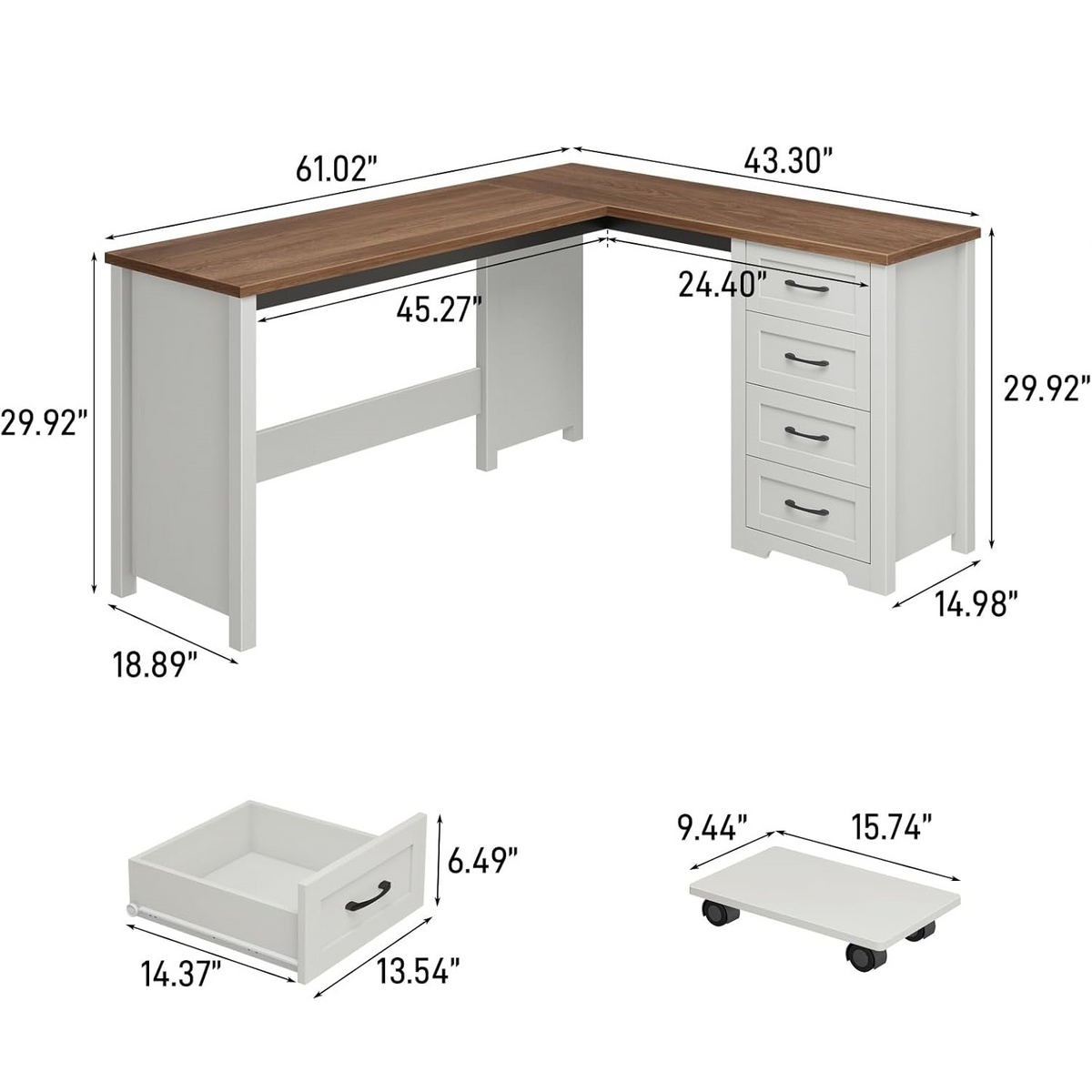 61" Farmhouse L Shaped Student Desk