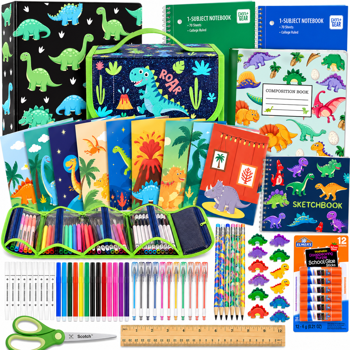 Dinosaur-Themed School Supply Set –  149 Pieces Essential School Supplies & Creative Art Materials