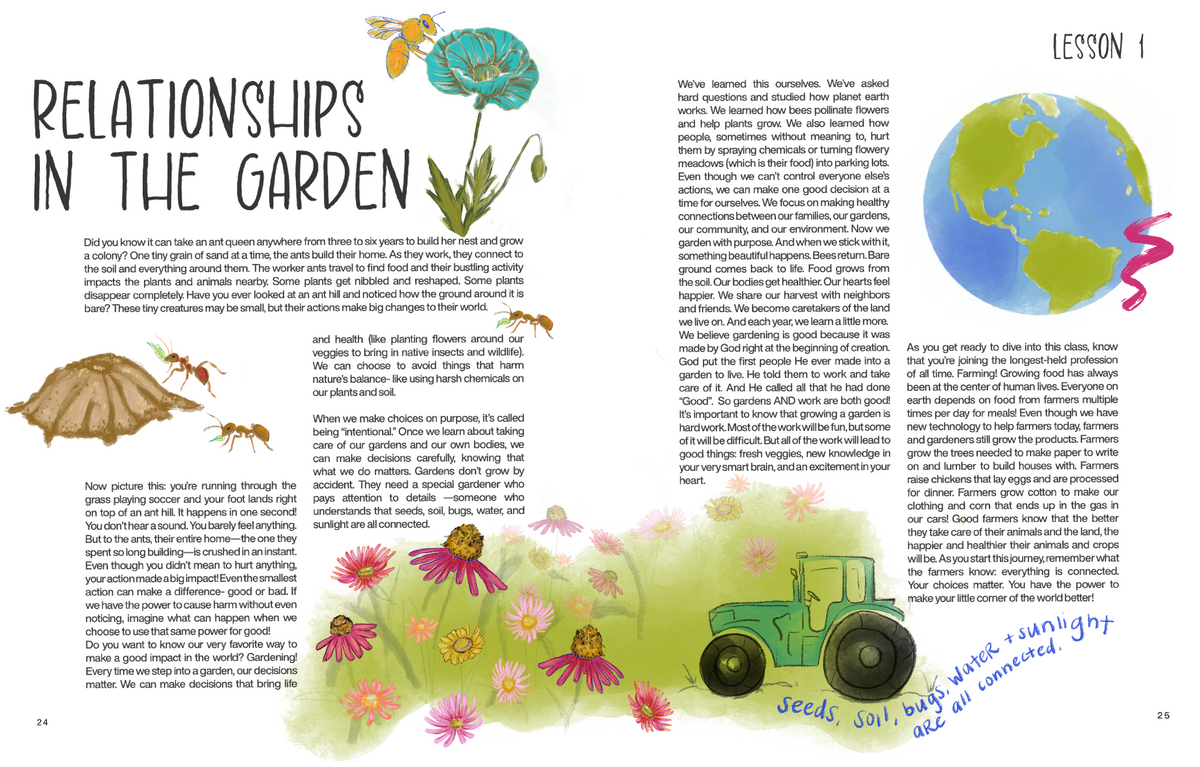 In The Garden Hardcover Textbook from Dirt Academy Kids