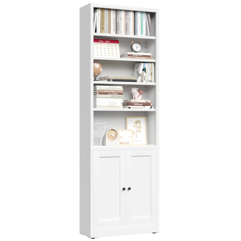Metal Bookcase, 71 Inch Tall 5-Tier Bookshelf With Door,