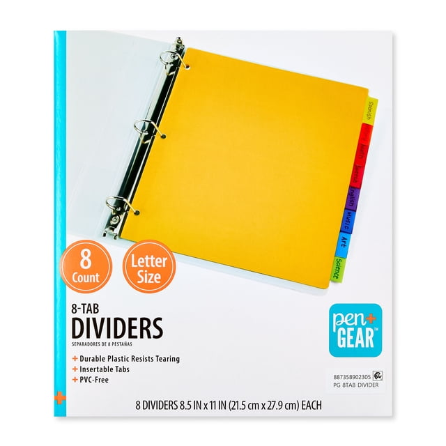 Pen+Gear Index Tab Dividers, 8 Tabs, Letter Size, Multi-Color, 8 Count
