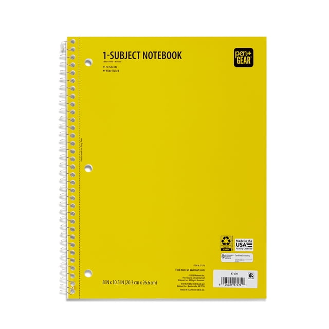 4 Pack Wide Rule 1 Subject Notebooks 8x10.5 (70 Sheets Each)