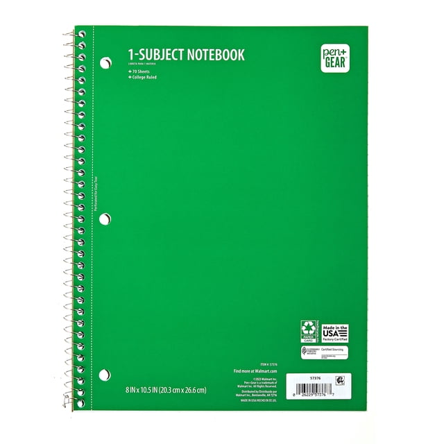 4 Pack Wide Rule 1 Subject Notebooks 8x10.5 (70 Sheets Each)