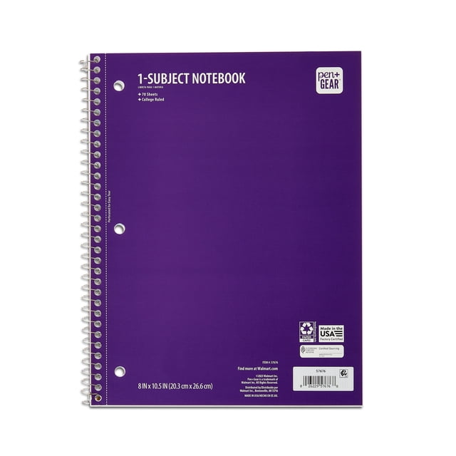 4 Pack Wide Rule 1 Subject Notebooks 8x10.5 (70 Sheets Each)