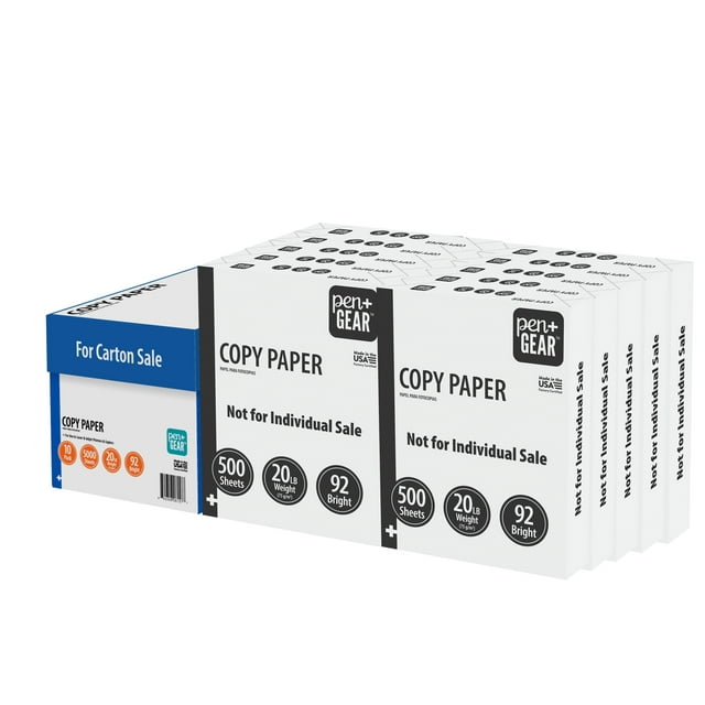 Copy Paper, 8.5" x 11", 92 Bright White, 20 lb., 10 Pack (5,000 Sheets)