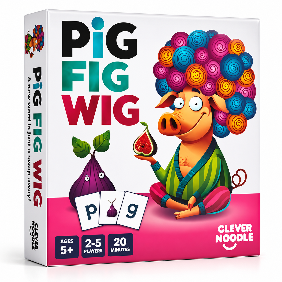 Clever Noodle Pig Fig Wig - Fun Phonics Card Game for Kids Learning to Read | CVC & Sight Words Reading Game