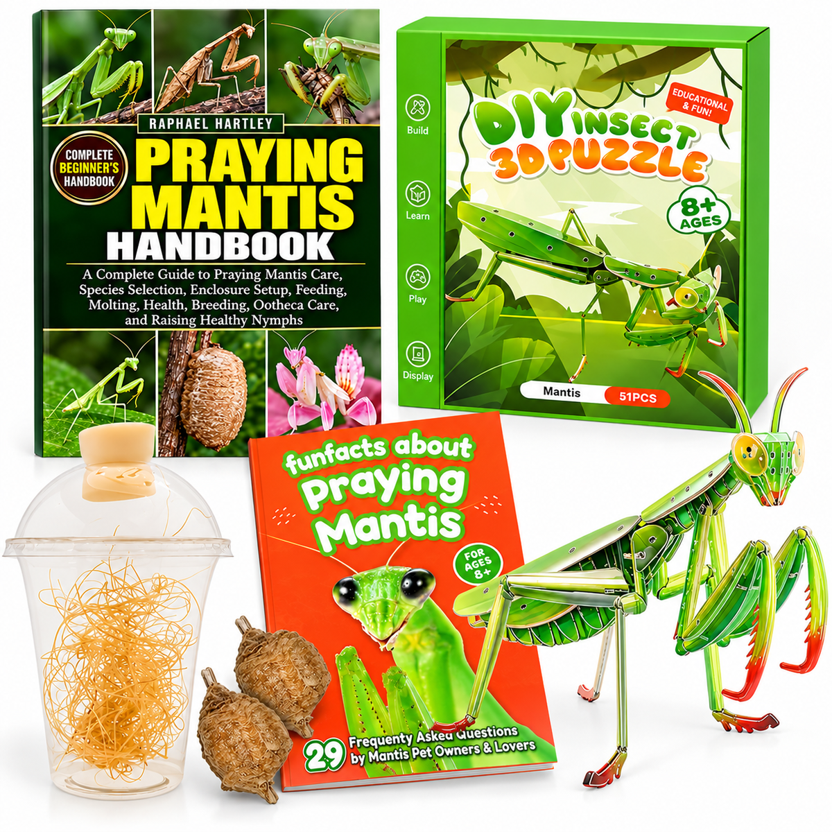 Praying Mantis Life Science & STEM Discovery Kit – Insect Egg Habitat Kit, 3D Puzzle & 2 Educational Books
